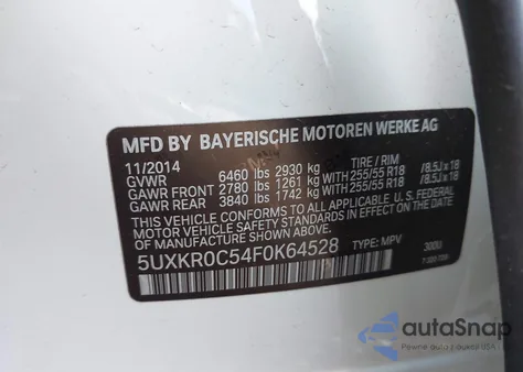 2015 BMW X5 xDrive35I z USA, uszkodzony, nr VIN 5UXKR0C54F0K64528